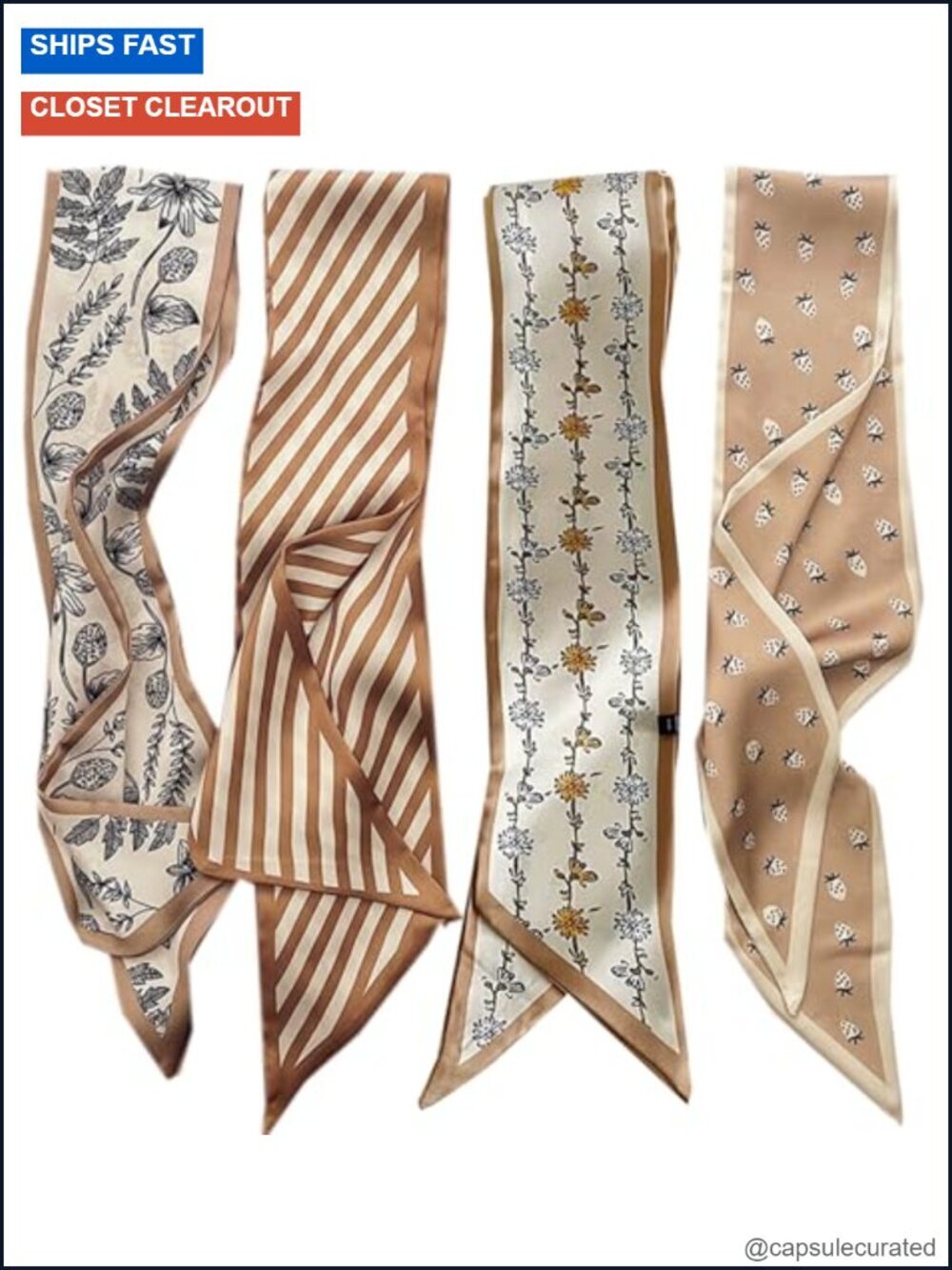 4 Pack Lightweight Satin Polyester Scarf for Women - Multifunctional Hair Neck